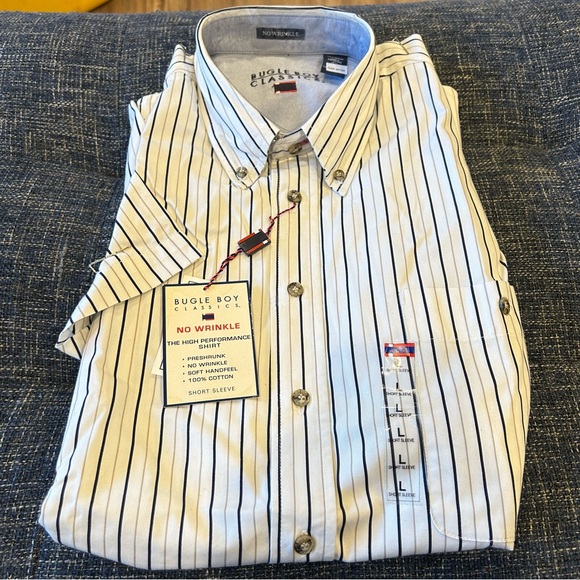 Bugle Boy Other - Bugle Boy The High Performance Short Sleeve Button Down Shirt White Striped
